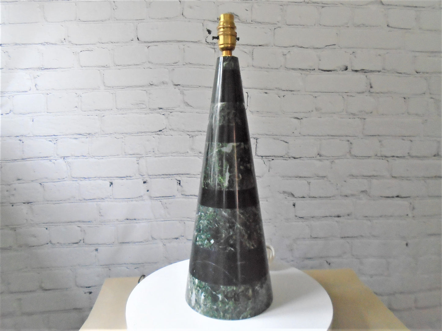 Conical Table Lamp in Green and Black Marbles.