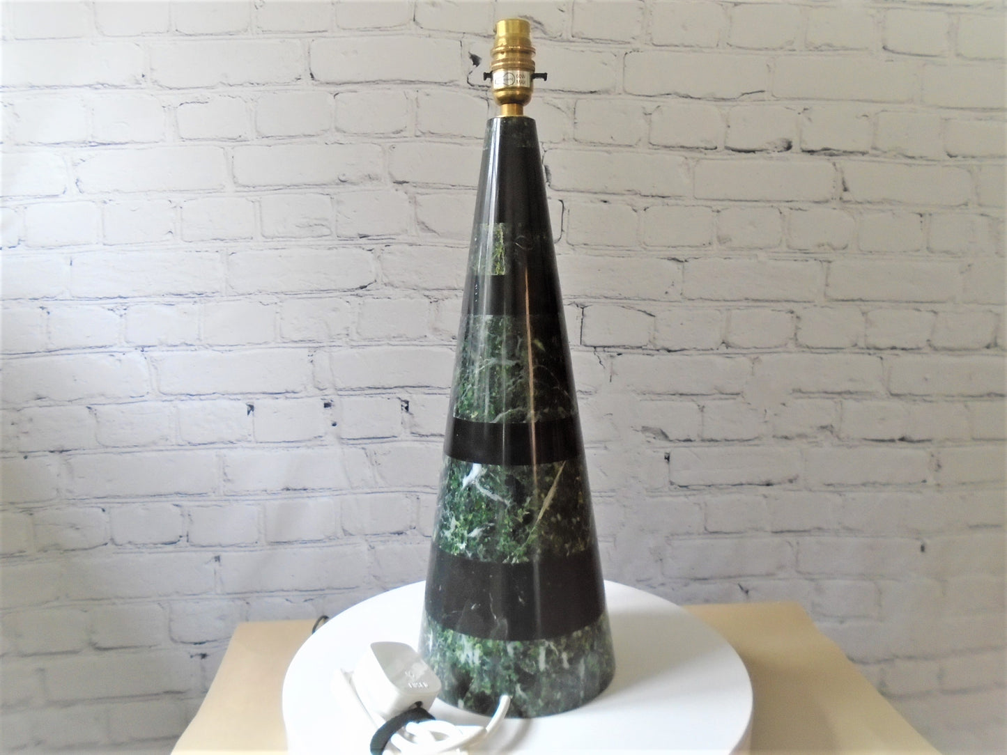Conical Table Lamp in Green and Black Marbles.