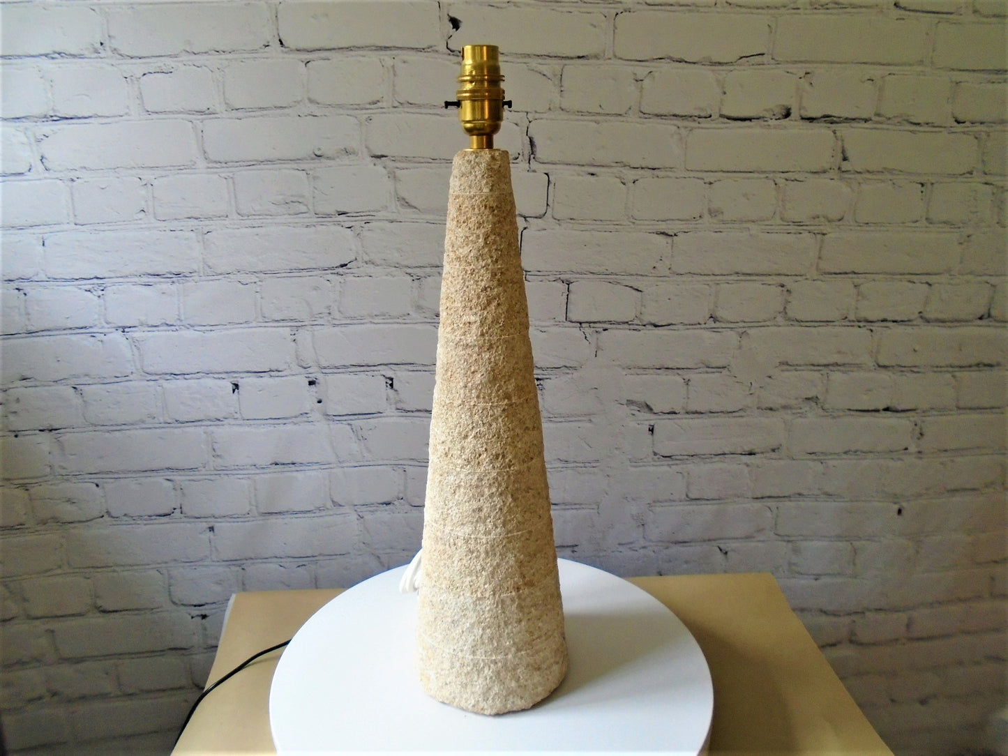 Conical Stone Lamp Base with a Rustic Textured Finish