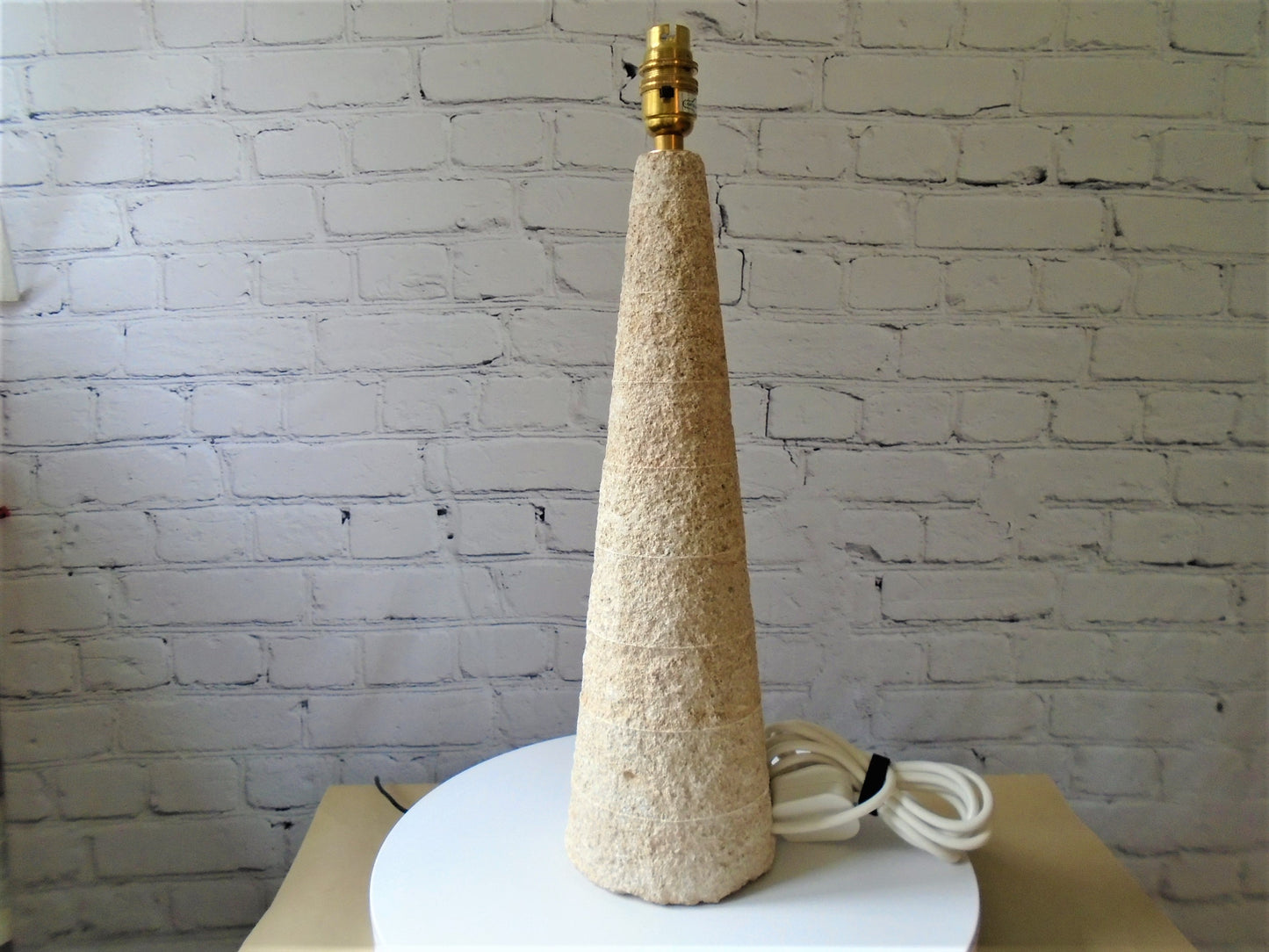 Conical Stone Lamp Base with a Rustic Textured Finish