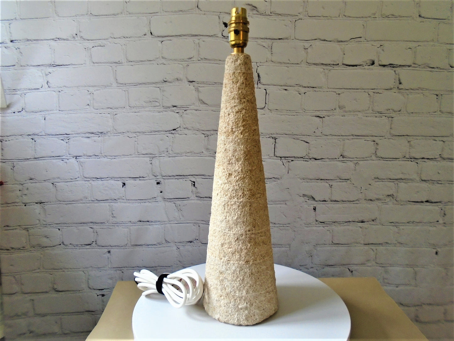 Conical Stone Lamp Base with a Rustic Textured Finish