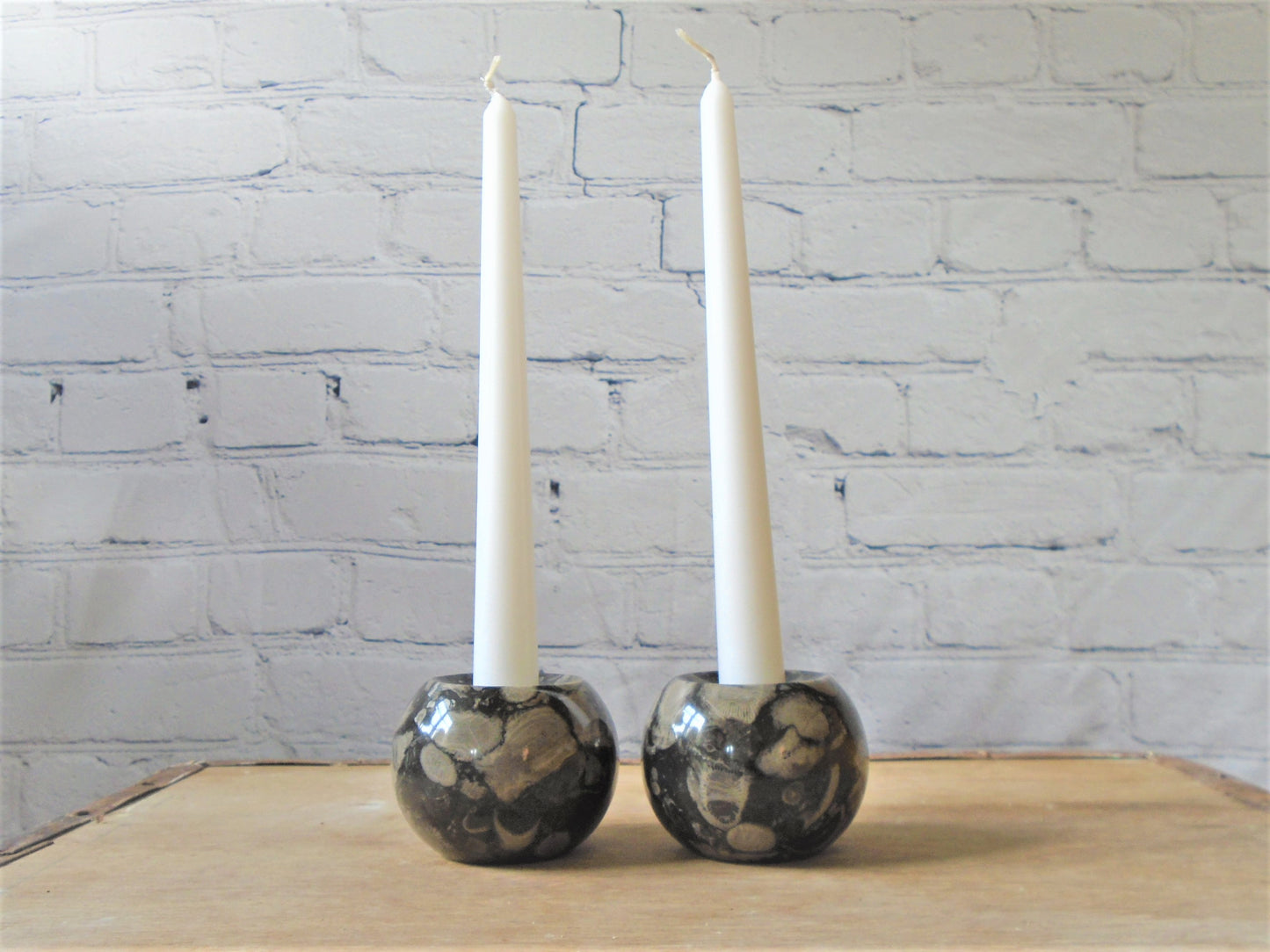 A Pair of Frosterley Marble Candle Holders.