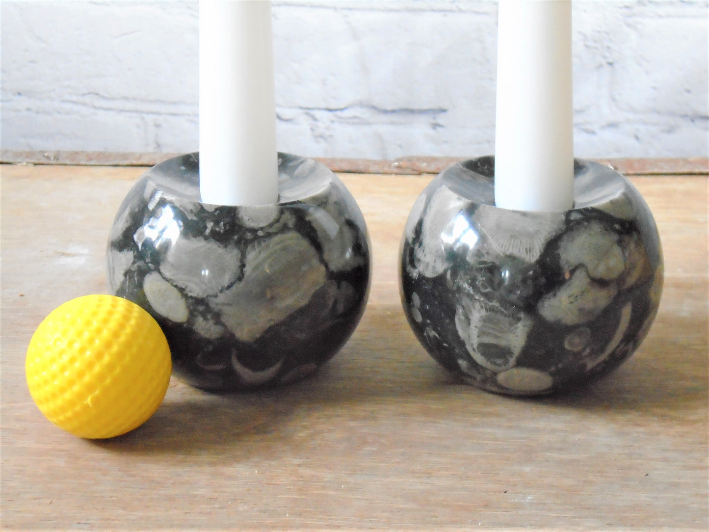 A Pair of Frosterley Marble Candle Holders.