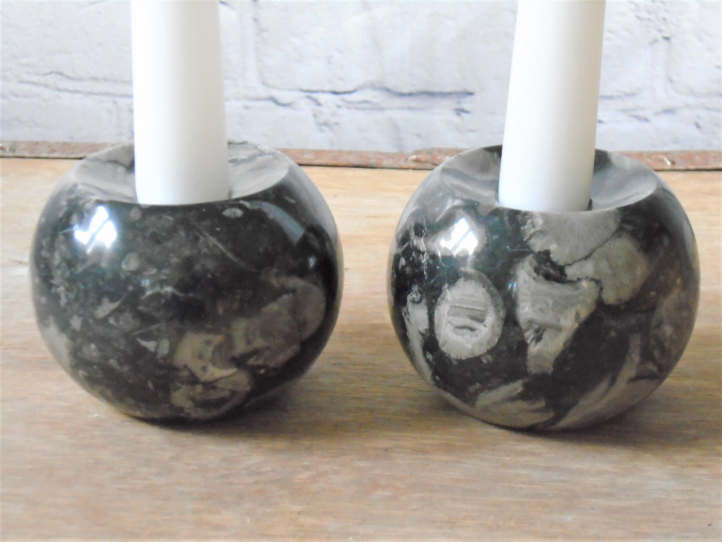 A Pair of Frosterley Marble Candle Holders.