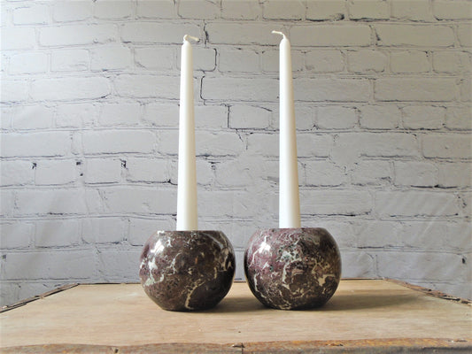 A Pair of Rosso Levanto Marble Candle Holders
