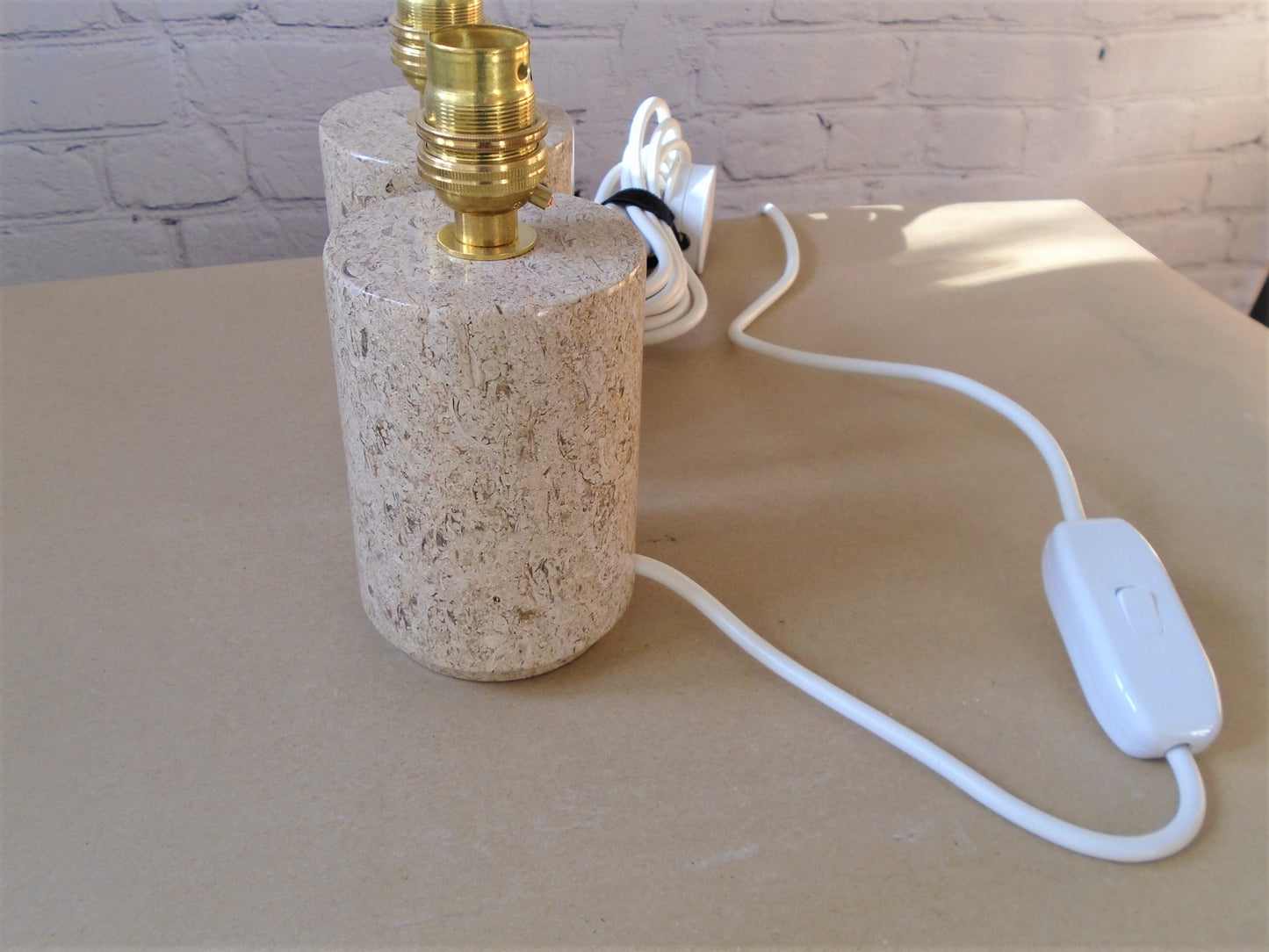 A Pair of Cylinder Lamps in Ancaster Weatherbed Limestone