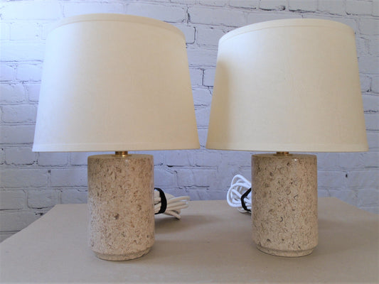 A Pair of Cylinder Lamps in Ancaster Weatherbed Limestone